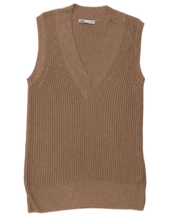 Zara Débardeur Longline Femme UK 14 Polyester Marron Moyen