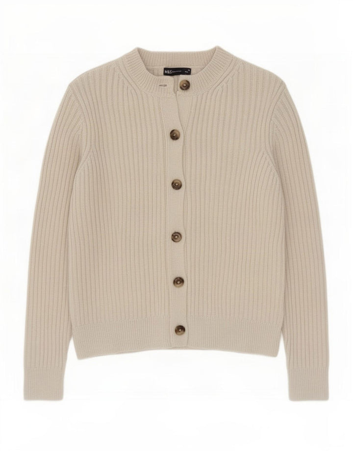 Marks & Spencer Pull Cardigan Femme UK 12 Medium Blanc Cassé Polyester