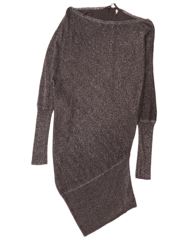 Zara Robe à manches longues et taille basse pour femme UK 12 Medium Noir moucheté moderne