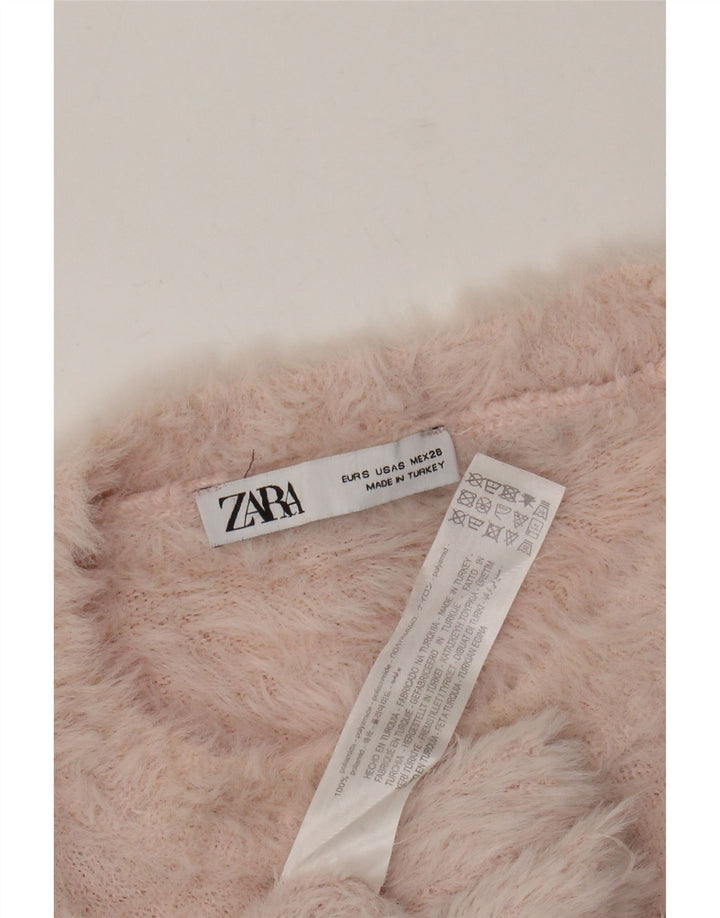 ZARA Femme Crop Crew Neck Jumper Pull UK 10 Petit Rose Polyamide