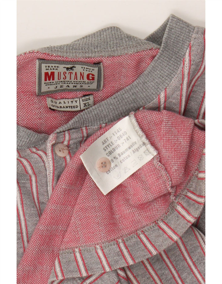 Mustang T-Shirt Homme Top XL Gris Rayé Coton