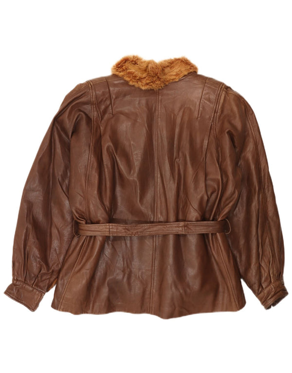 veste de fourrure en cuir femme vintage UK 18 XL Fourrure de lapin brun
