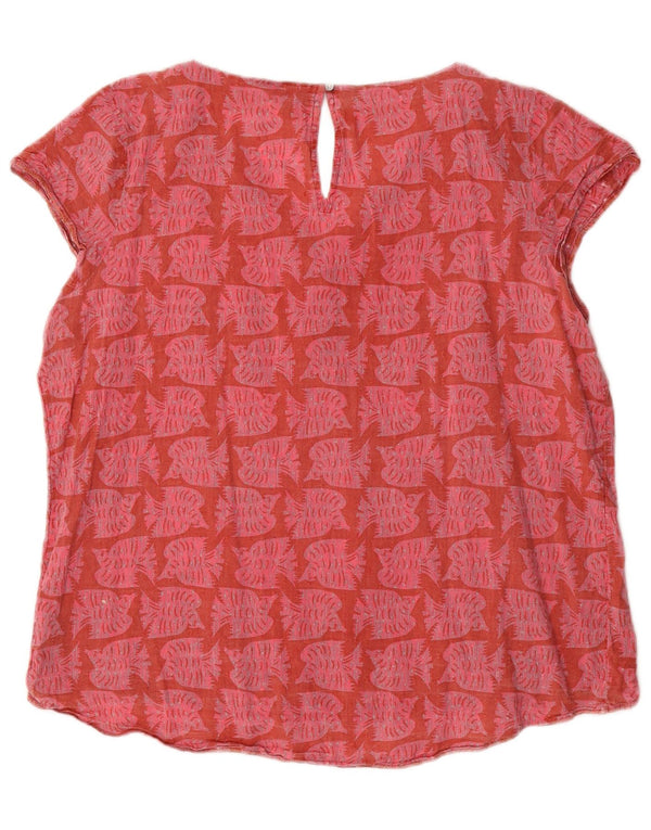 White Stuff Womens Blouse Top UK 16 Large Red Animal Print Cotton
