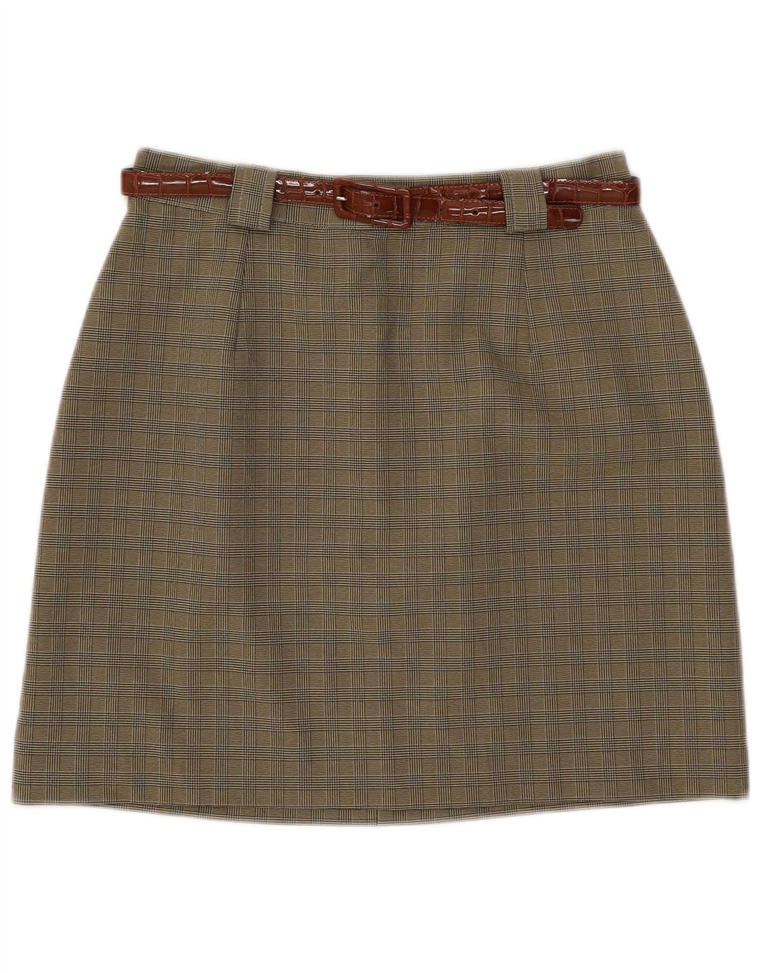 jupe trapèze femme vintage IT 46 Grand W28 Kaki Check Polyester