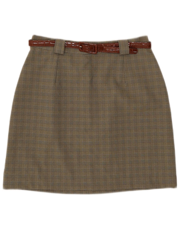 jupe trapèze femme vintage IT 46 Grand W28 Kaki Check Polyester