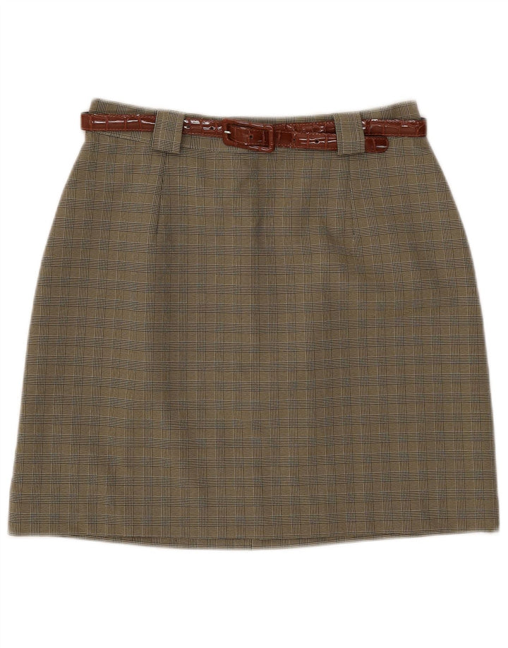 jupe trapèze femme vintage IT 46 Grand W28 Kaki Check Polyester
