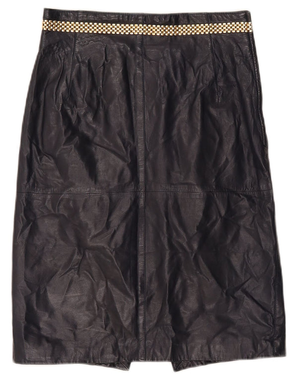 jupe en cuir femme vintage IT 46 Medium W26 Cuir bleu marine