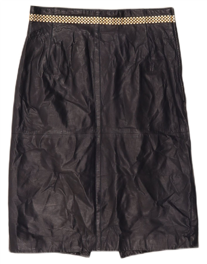 jupe en cuir femme vintage IT 46 Medium W26 Cuir bleu marine