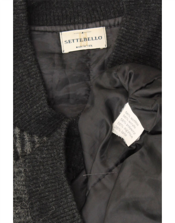 Settebello Pull Cardigan Homme Gris Moyen Géométrique Acrylique Rétro