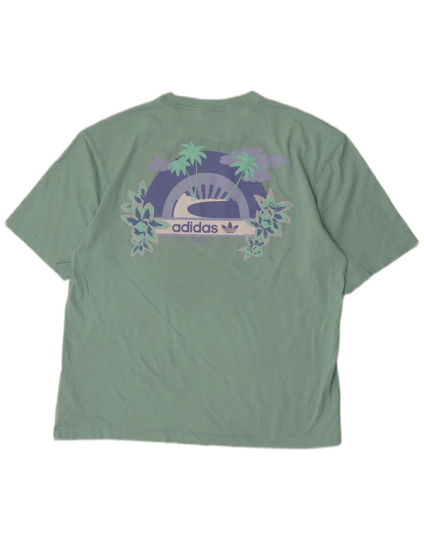 Adidas Womens Oversized Graphic T-Shirt Top UK 8/10 Small Green Cotton