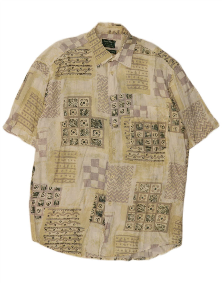Rodrigo Chemise à manches courtes pour hommes Taille 40 15 1/2 Patchwork kaki moyen