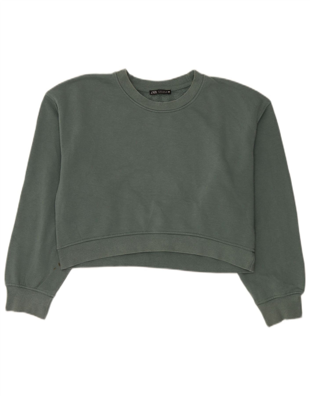Zara Womens Crop Oversize Sweatshirt Jumper UK 14 Moyen Vert Coton