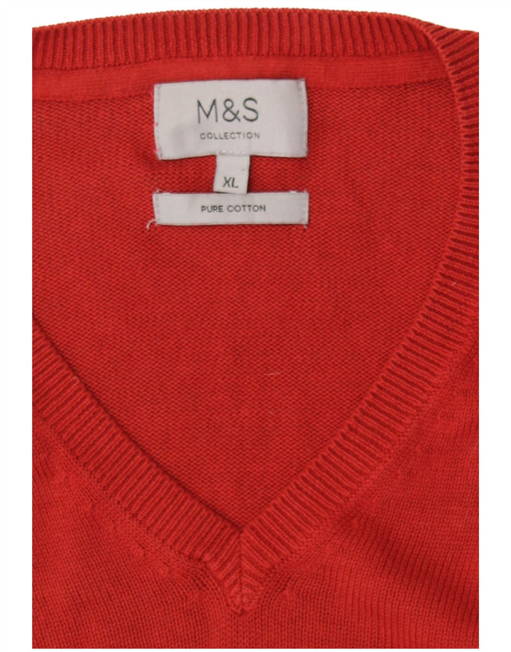 Marks & Spencer Pull col V Homme XL Rouge Coton