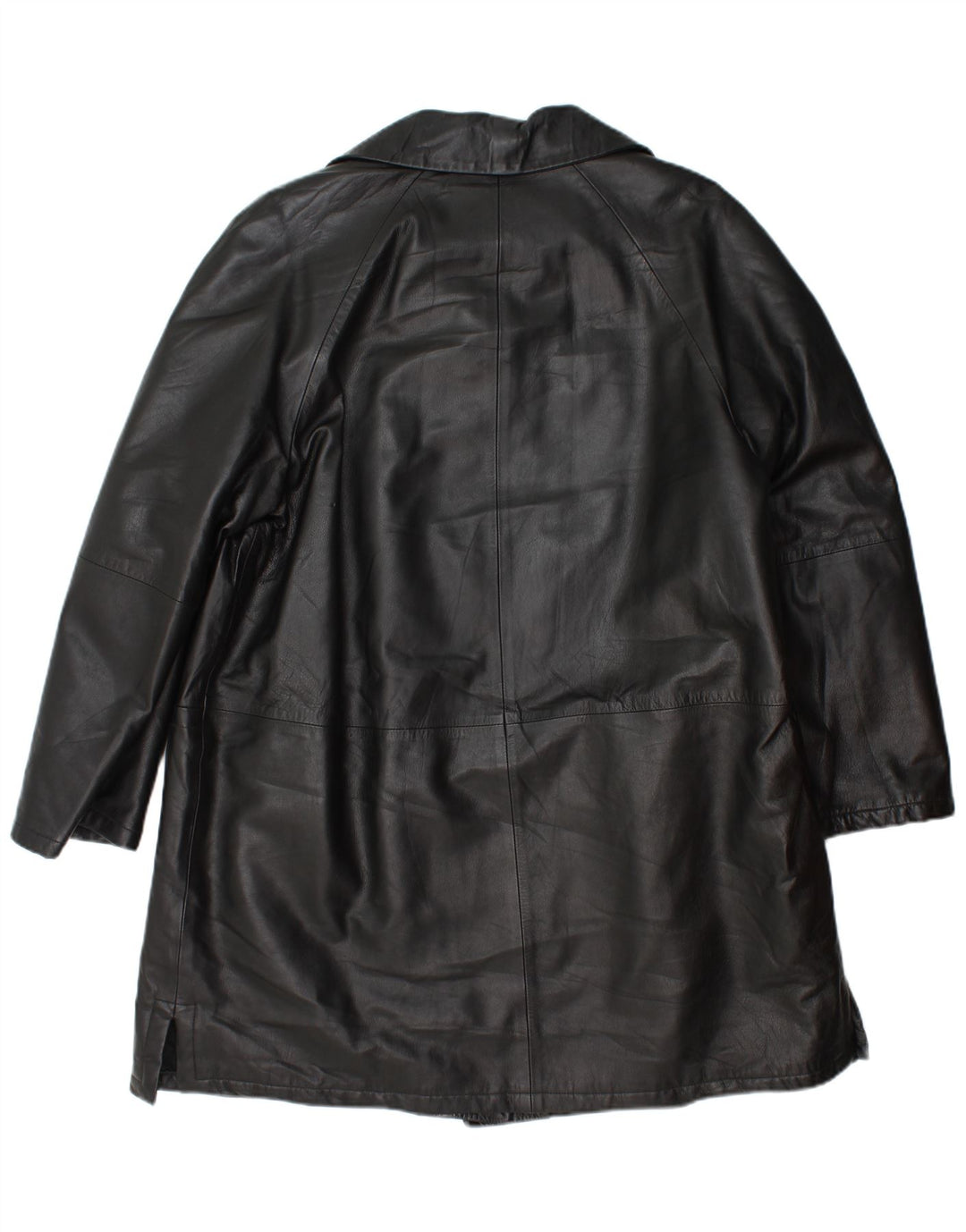 VINTAGE Womens Leather Coat IT 50 XL Black Leather