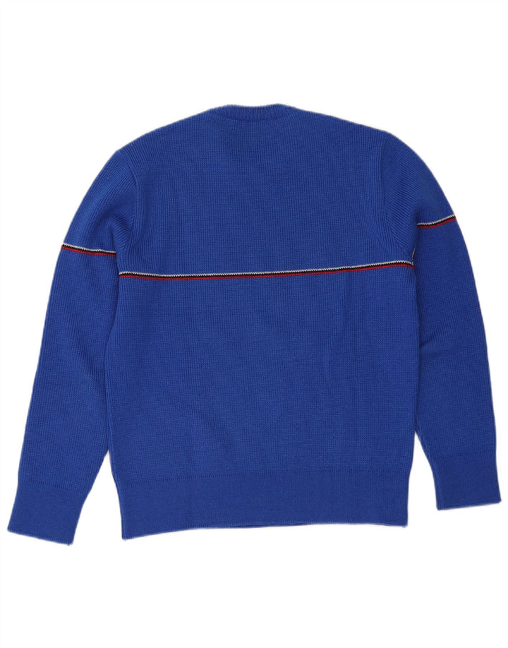 vintage Mens Crew Neck Jumper Pull Petite laine rayée bleue