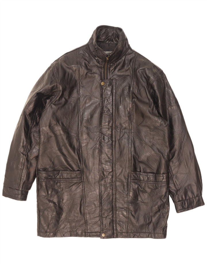 Alberto Bruni Manteau en cuir pour homme UK 40 Grand cuir patchwork noir