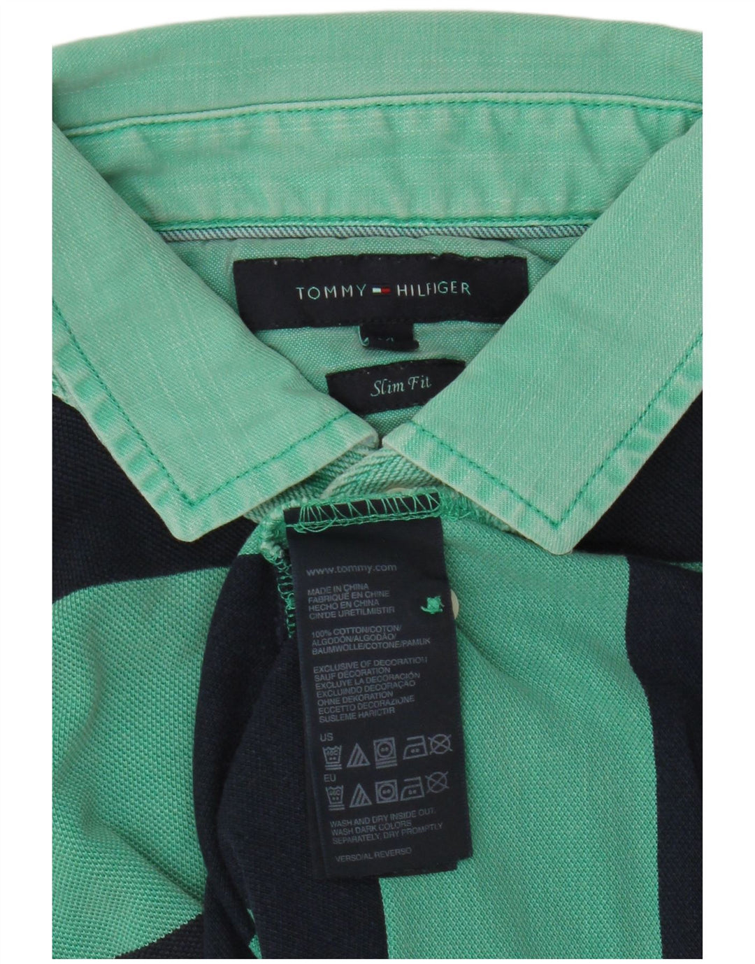 TOMMY HILFIGER Polo Slim Fit Homme XL Coton Rayé Vert
