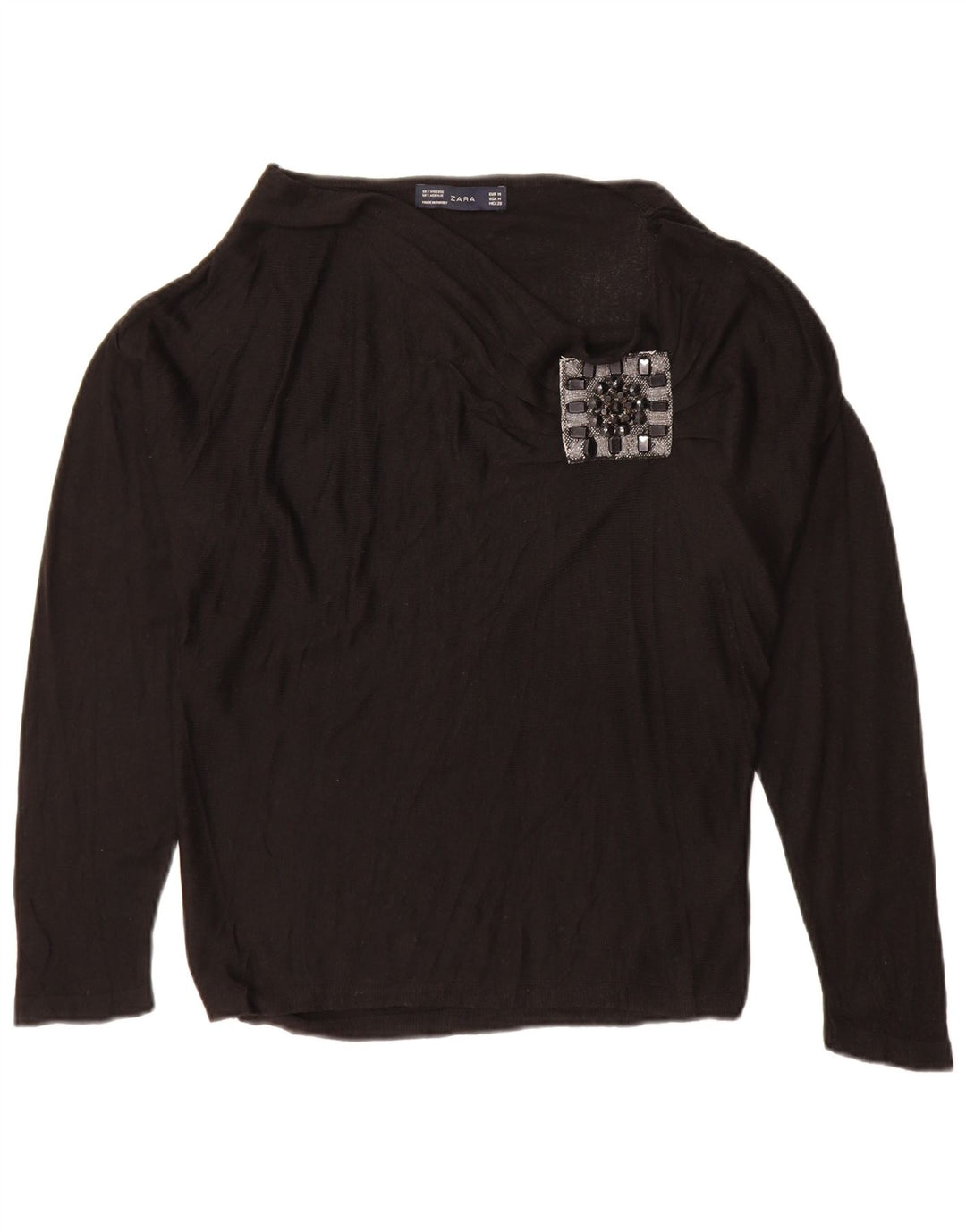 Zara Femme Top Manches Longues UK 44 Medium Noir Viscose