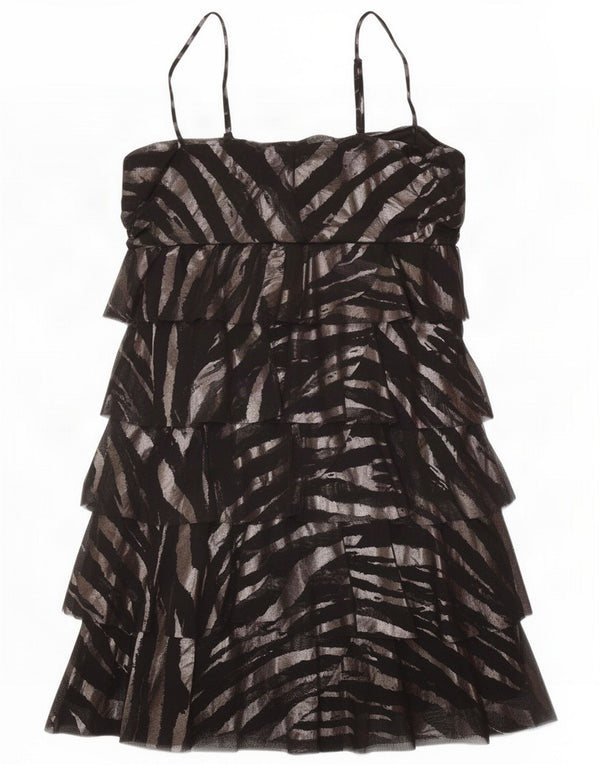 Star by Julien Macdonald Robe à volants pour femme UK 46 Grand imprimé animal noir