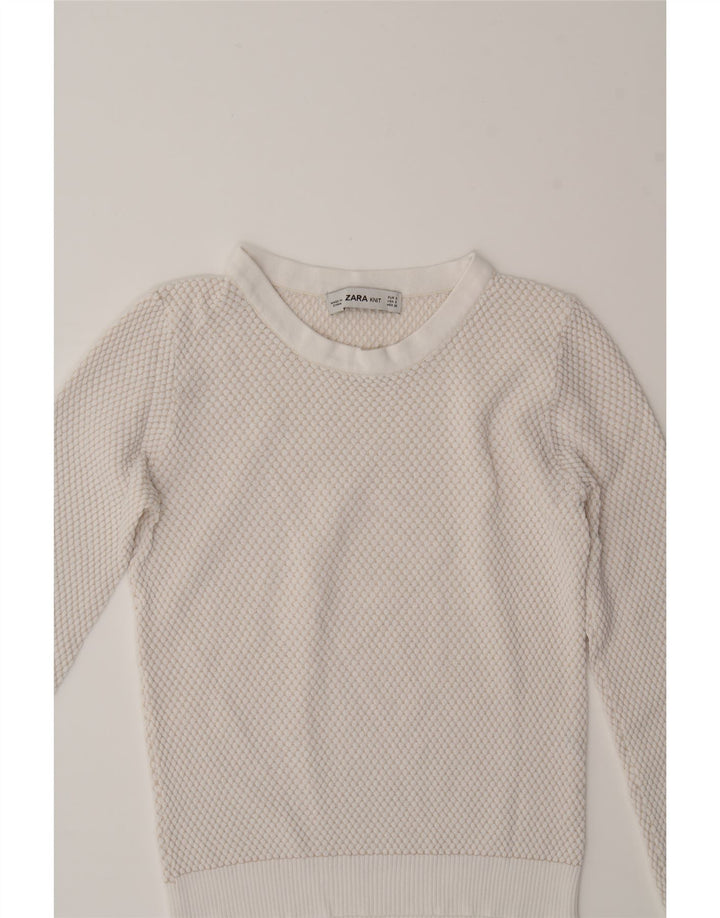 ZARA Womens Boat Neck Jumper Sweater UK 8 Small White Vintage Zara and Second-Hand Zara from Messina Hembry 