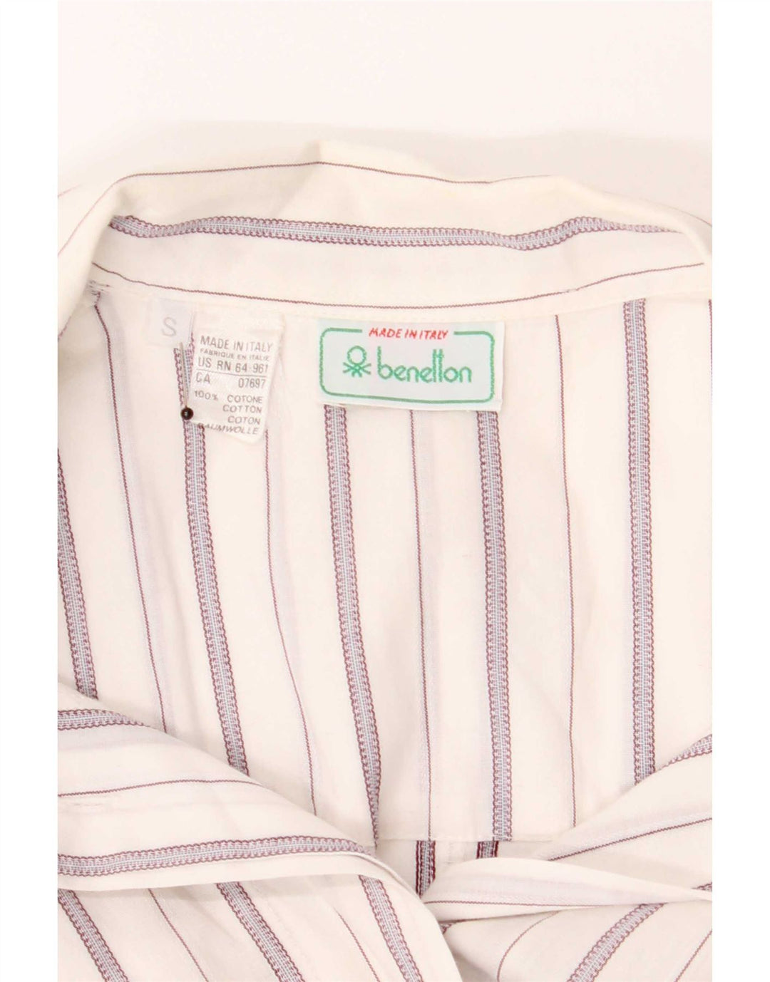 Benetton Chemise pull à manches 3/4 pour femme UK 10 Petit blanc rayé