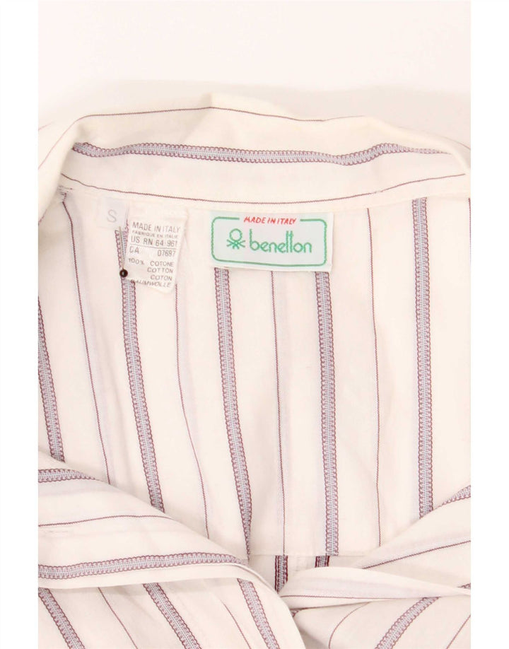 Benetton Chemise pull à manches 3/4 pour femme UK 10 Petit blanc rayé