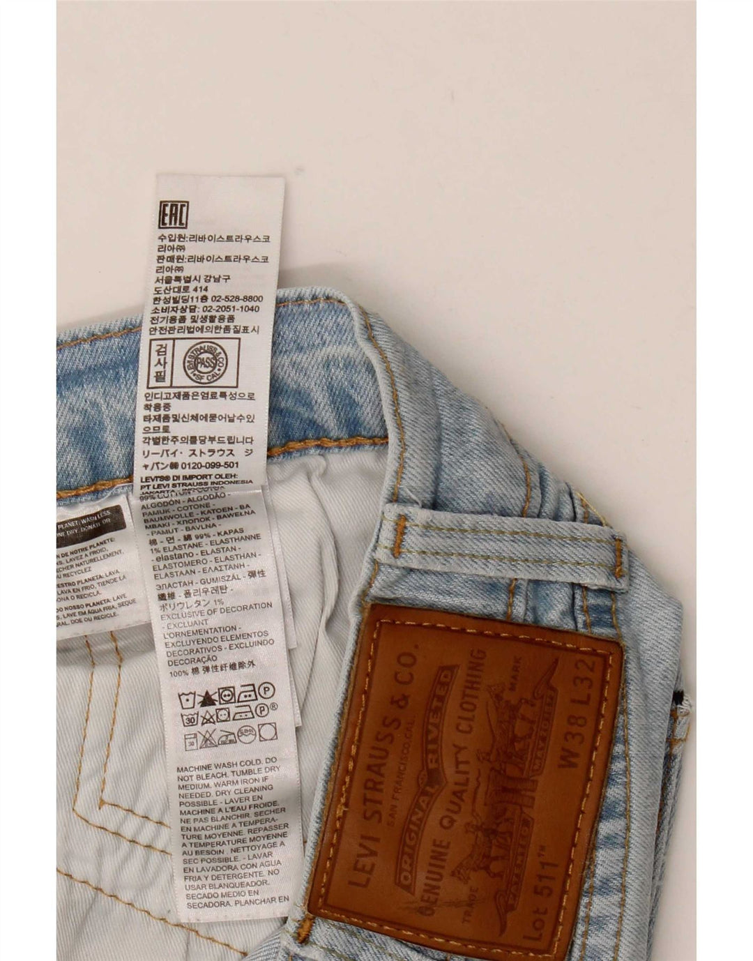 Levi's Jean Slim 511 Vieilli Homme W38 L32 Bleu Coton