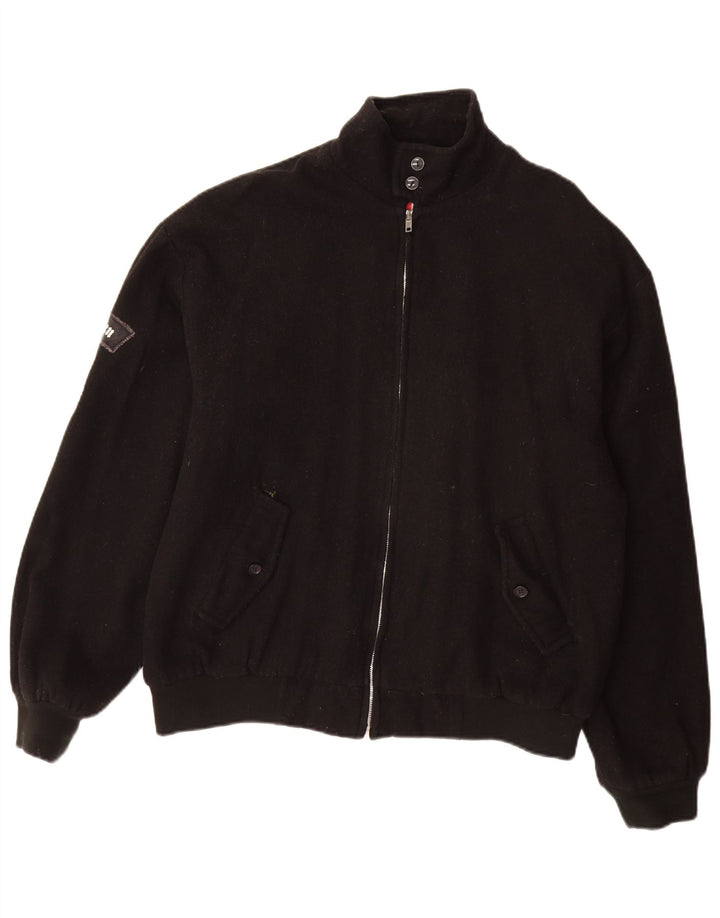 vintage Mens Bomber Jacket UK 40 Grande laine noire