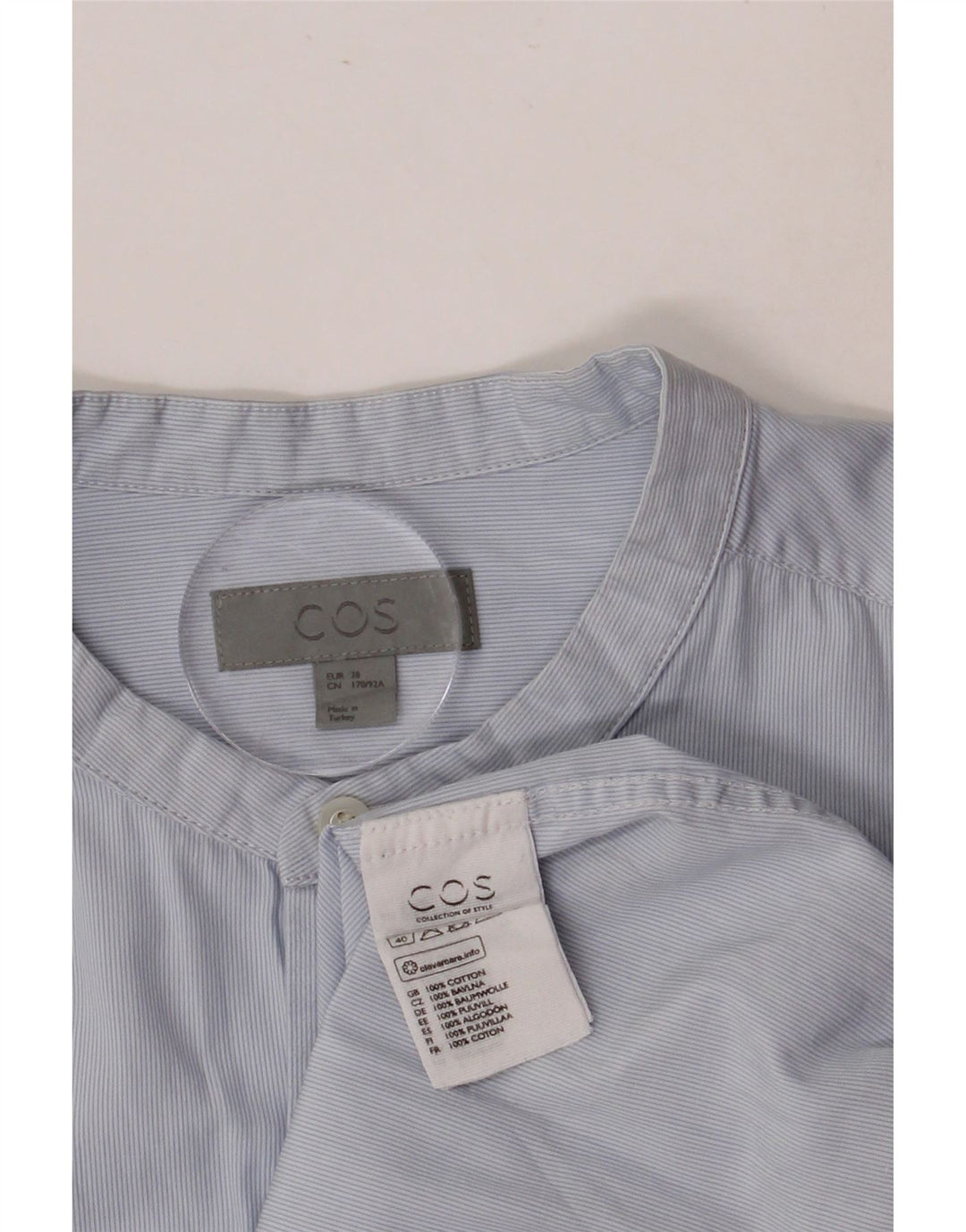 Chemise homme COS taille 38 petit coton à fines rayures bleues