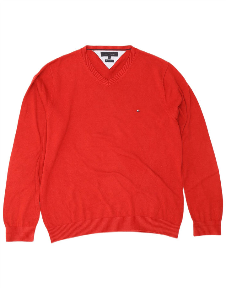 Tommy Hilfiger Pull col V pour homme en coton rouge Large