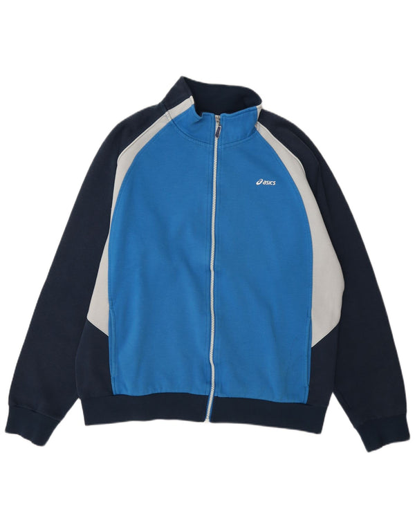 Asics Veste de survêtement graphique pour homme 2XL en coton color block bleu