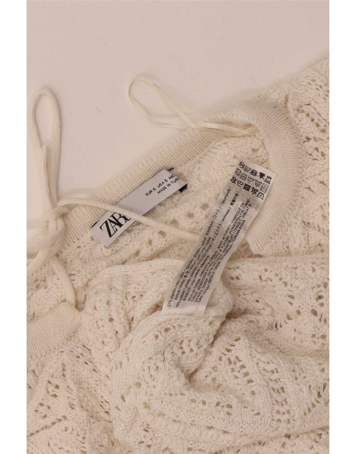 Zara Womens Oversize Crochet Blouse Top UK 10 Petit Coton Blanc