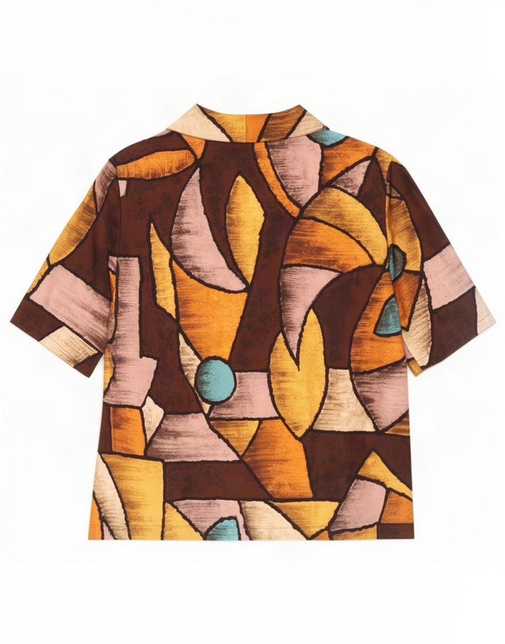 vintage Femme Chemise Blouse UK 14 Moyen Multicolore Géométrique