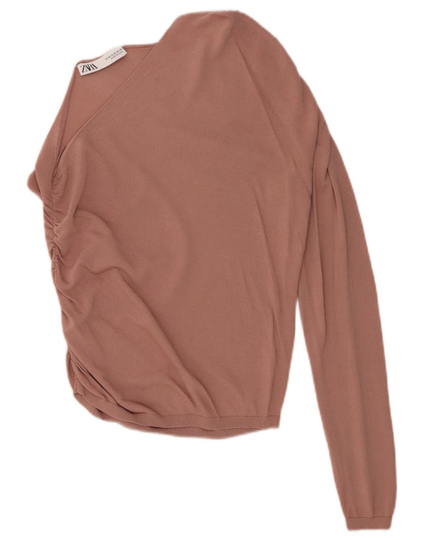 Zara Femme Haut Une Épaule UK 12 Viscose Rose Moyen