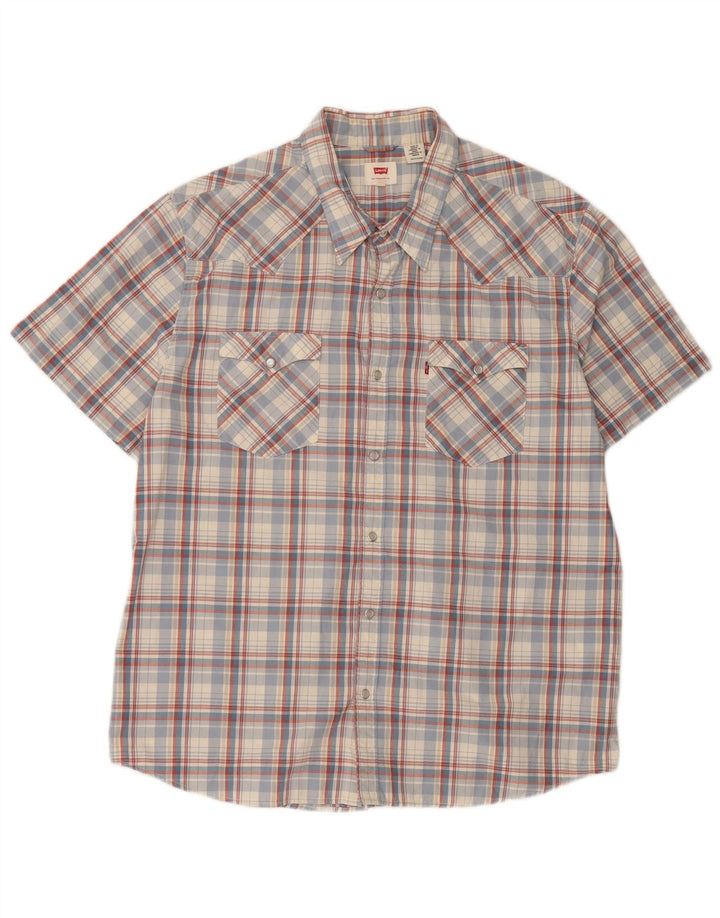Levi's Chemise à Manches Courtes Homme 2XL Bleu Carreaux Coton