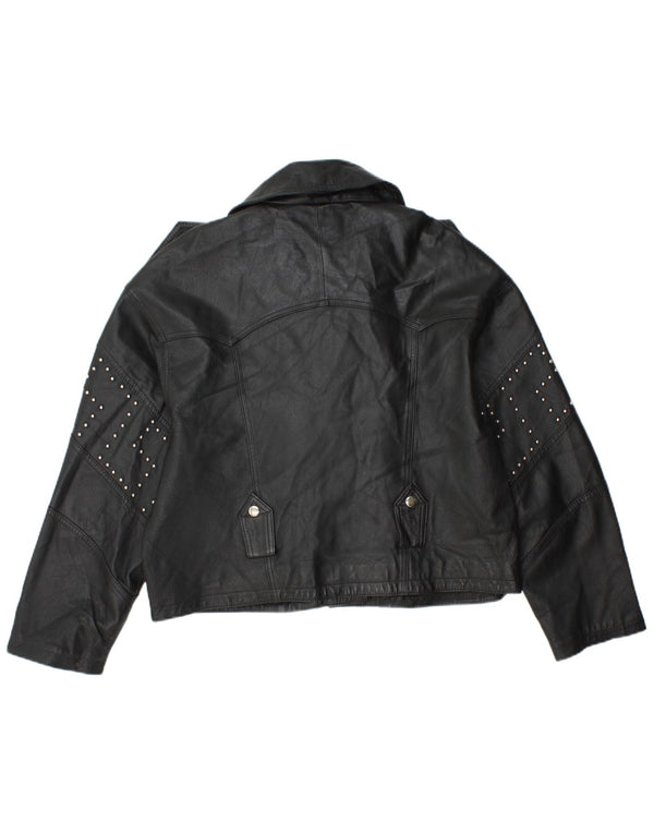 Front Line Veste de motard en cuir court pour femme UK 14 Grand cuir noir