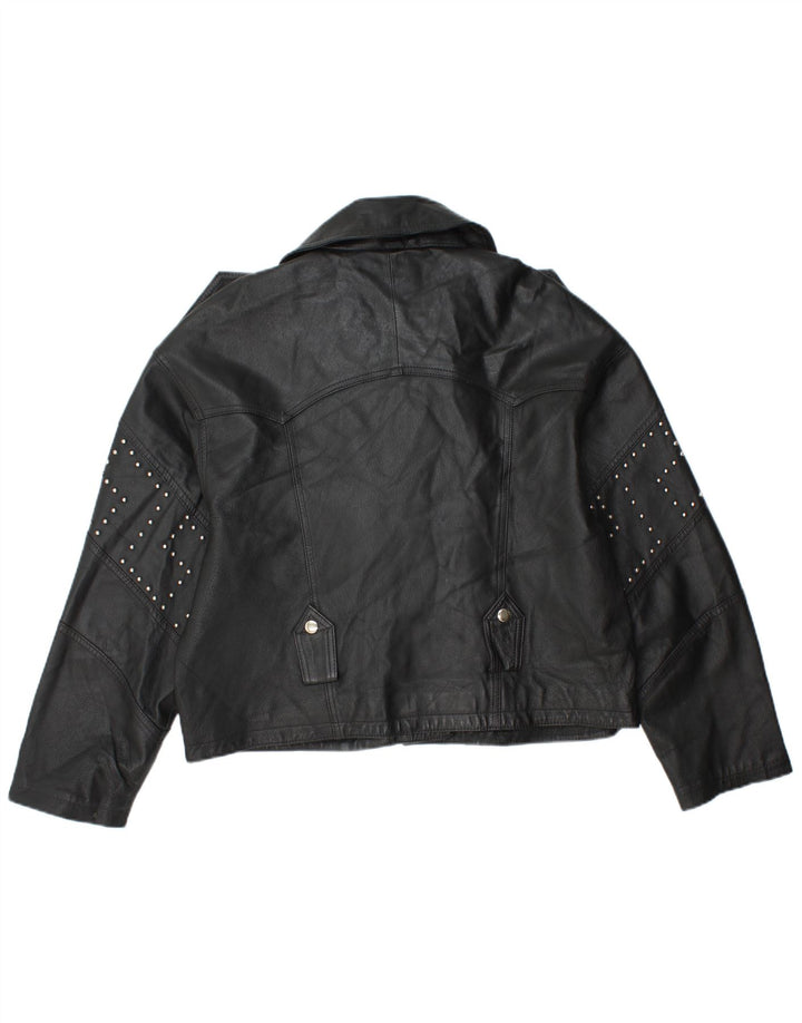 Front Line Veste de motard en cuir court pour femme UK 14 Grand cuir noir