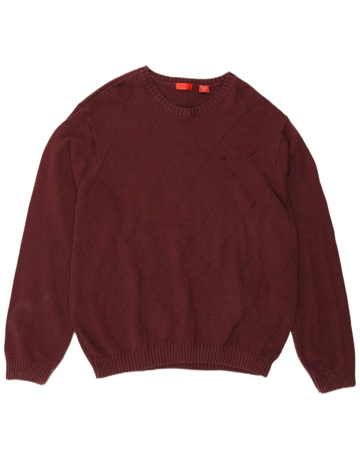 IZOD Pull à col rond pour homme 2XL en coton bordeaux