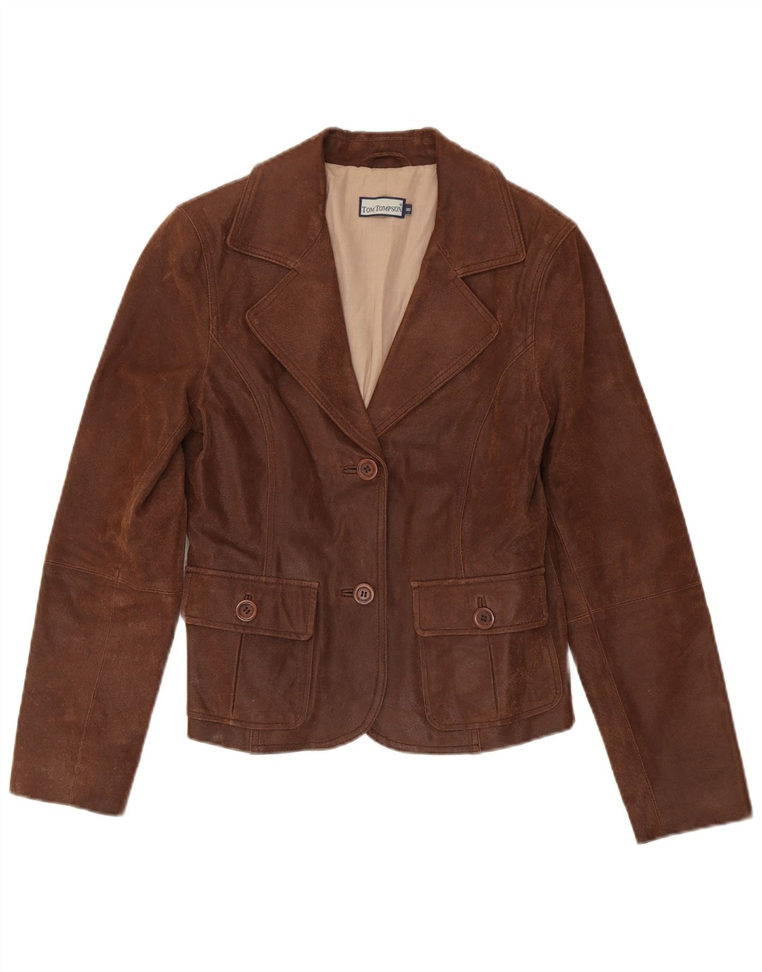 Tom Tompson Veste blazer en cuir à 2 boutons pour femme EU 36 Petit Marron