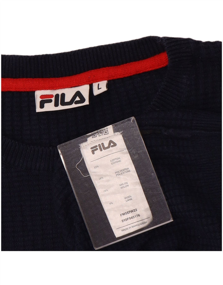FILA Pull à col rond pour homme en coton bleu marine Taille L