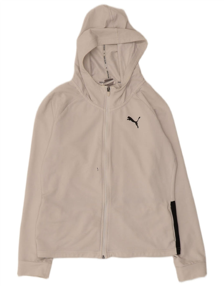PUMA Pull à capuche zippé graphique pour femme UK 10 Small Blanc Colorblock