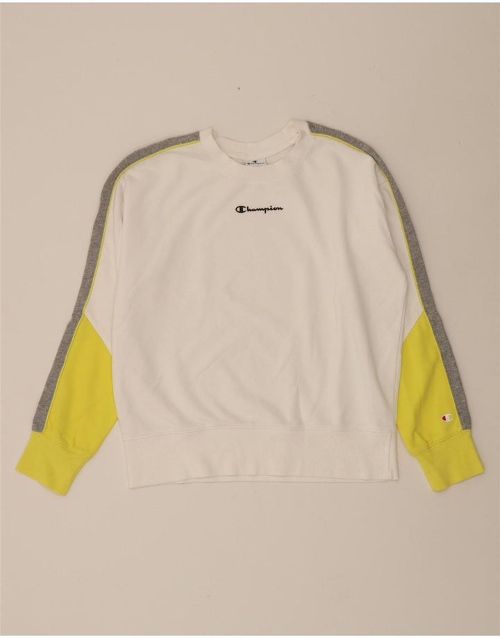 CHAMPION Womens Sweatshirt Jumper UK 14 Medium White Colourblock Vintage Champion and Second-Hand Champion from Messina Hembry 