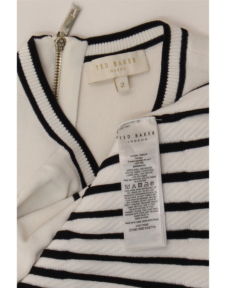 Ted Baker Robe sirène sans manches pour femme Taille 2 Petit Rayé Blanc