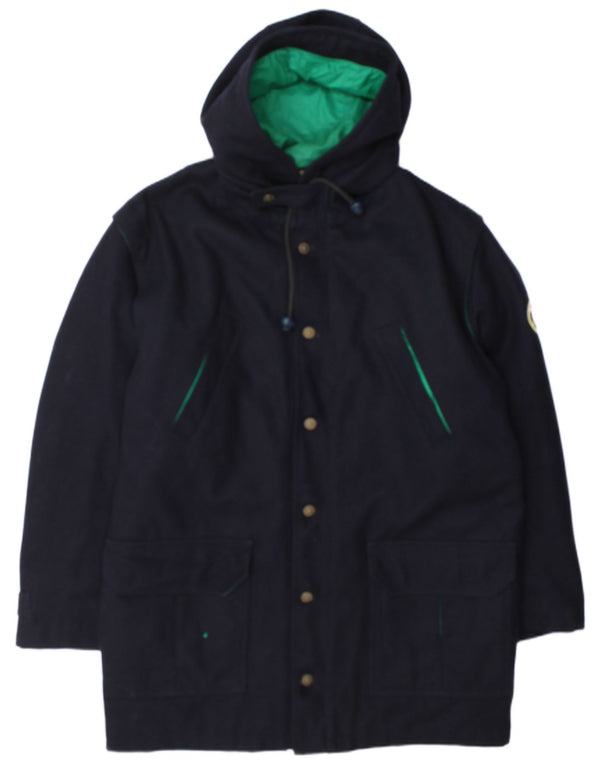 Navigare Mens Hooded Overcoat UK 40 Large Navy Blue Wool