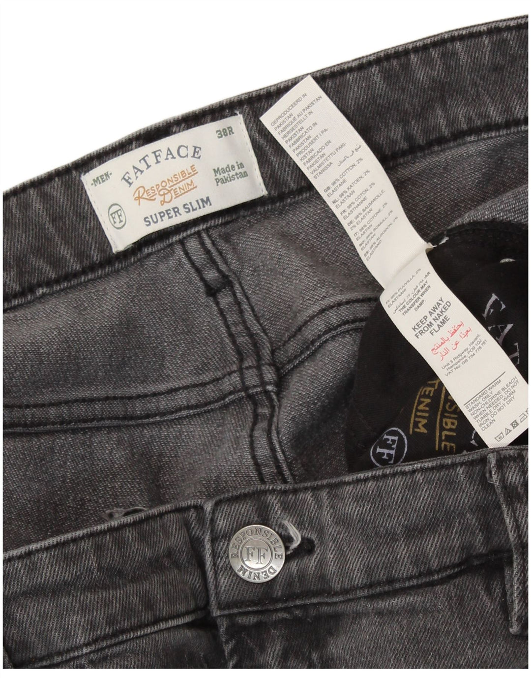 FAT FACE Jean Super Slim Homme W38 L31 Gris Coton