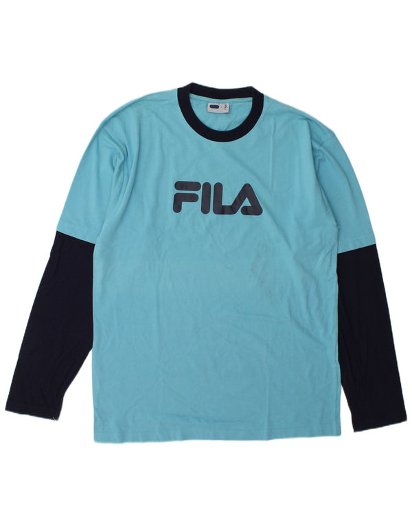 Fila Haut graphique à manches longues pour hommes, grand, bleu, colour block