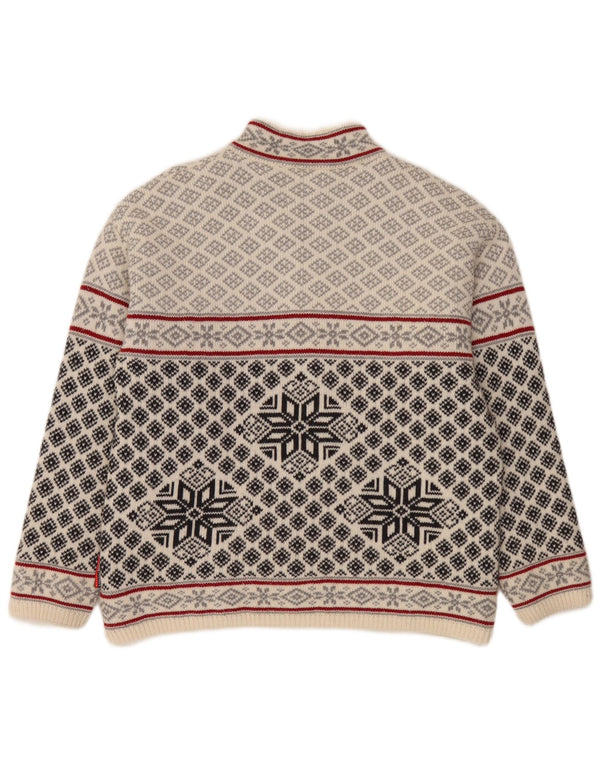 F.LLI Campagnolo Pull à col zippé pour femme UK 16 Large Blanc Fair Isle