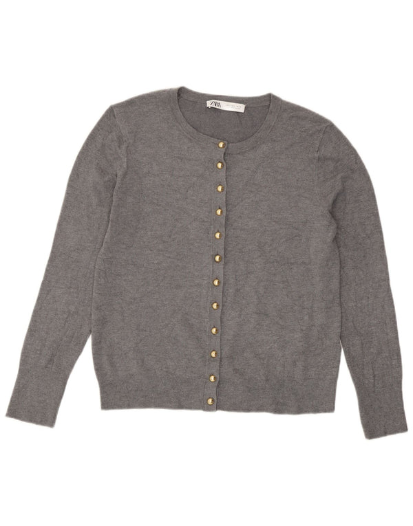 Zara Womens Cardigan Sweater UK 14 Large Gris Moucheté Viscose