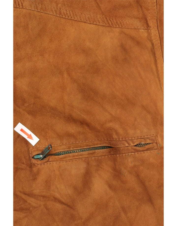 vintage Mens Suede Bomber Jacket UK 38 Cuir Brun Moyen