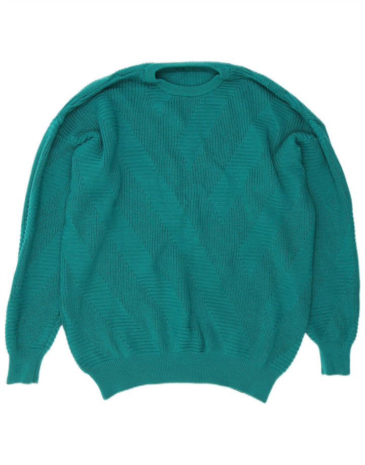 vintage Mens Crew Neck Jumper Pull Moyen Turquoise
